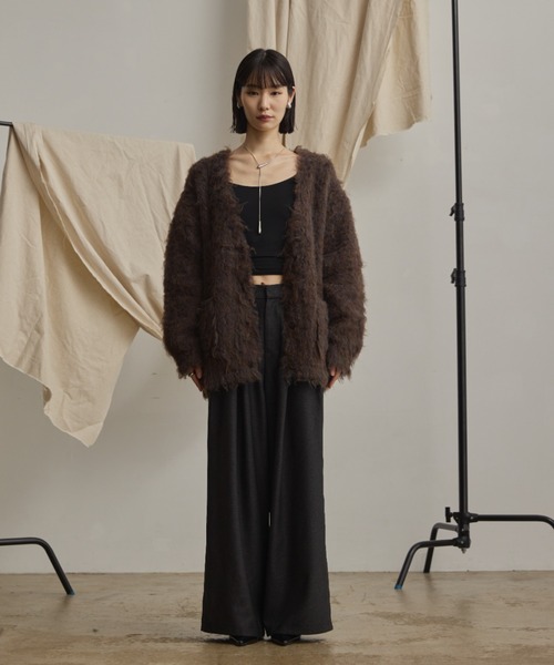 カーディガン loose shaggy knit cardigan/貴族式シャギーニット