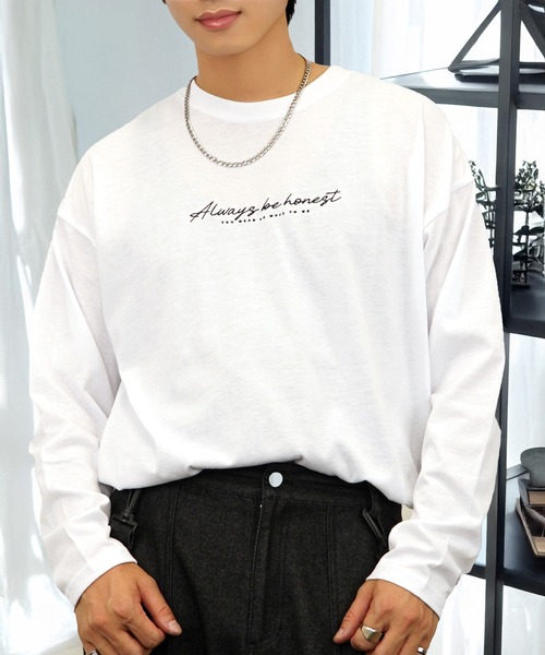 tシャツ 刺繍 ロゴ 長袖 Tシャツ シンプル ワンポイント ロンT メンズ