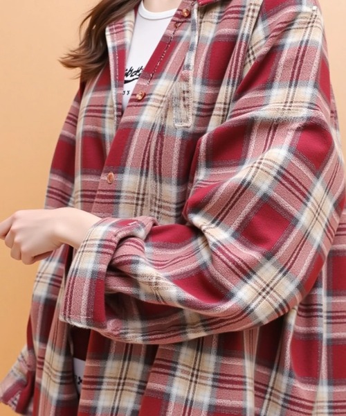 cammie ブラウス シャツ フード付きチェックシャツ レディース