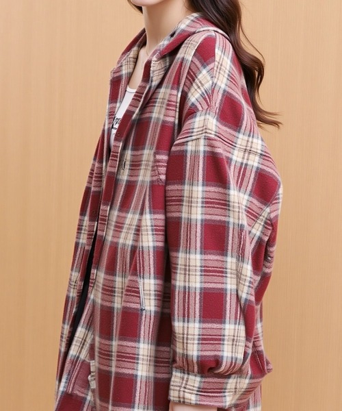 cammie ブラウス シャツ フード付きチェックシャツ レディース