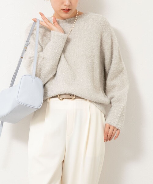 ノーリーズ　今季人気のラメ入りボリュームスリーブニット　Ｍ　日本製 NOLLEY'S（ノーリーズ） ニット セーター 「手洗い可能」ラメシャギー