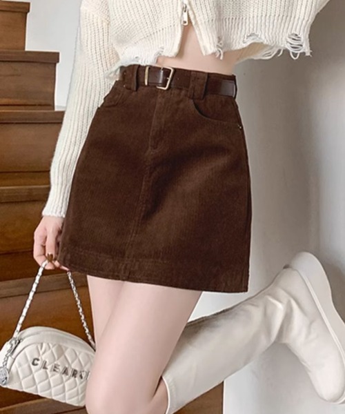 スカート 「インパン付き」「25年秋冬新作」台形コーデュロイミニ
