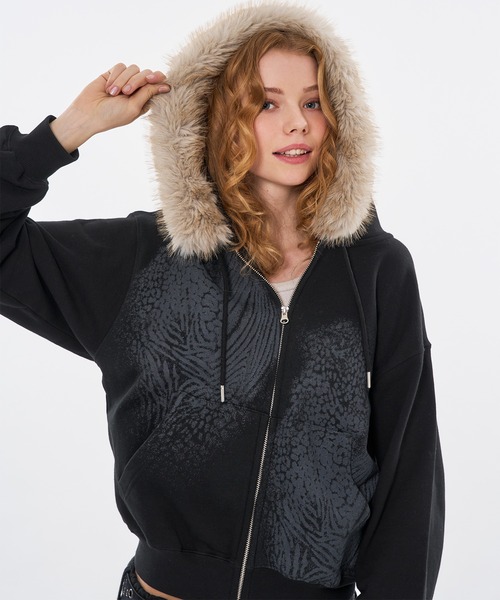 ふわふわ WISH FOR EVER（ウィッシュフォーエバー） パーカー ZEBRA ＆ LEOPARD