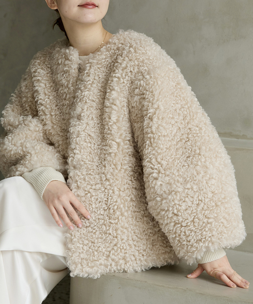 【新品同様】IENA TISSAVEL ファーブルゾン コート 38 ベージュ IENA（イエナ） コート アウター 「WEB限定/追加」TISSAVELファー