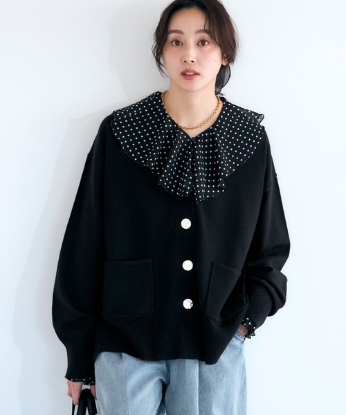 ella_selectshop エラ　カーディガン　ブラック Elura（エルーラ） カーディガン 毛玉しらずVカーデ/636918 レディース
