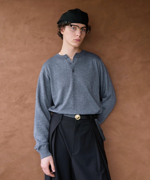 soerte ラメブレンドヘンリーネックニット soerte セーター ニット Lame Blend Henley Neck Knit / ラメブレンド