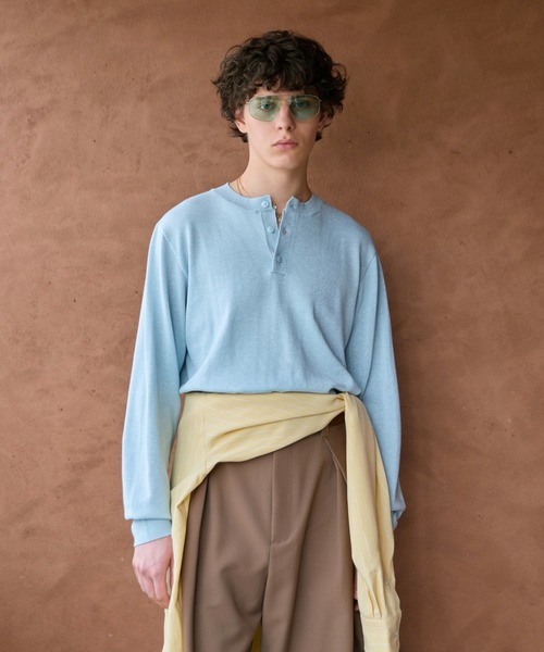 ラメブレンドヘンリーネックニット サイズ3 soerte セーター ニット Lame Blend Henley Neck Knit / ラメブレンド