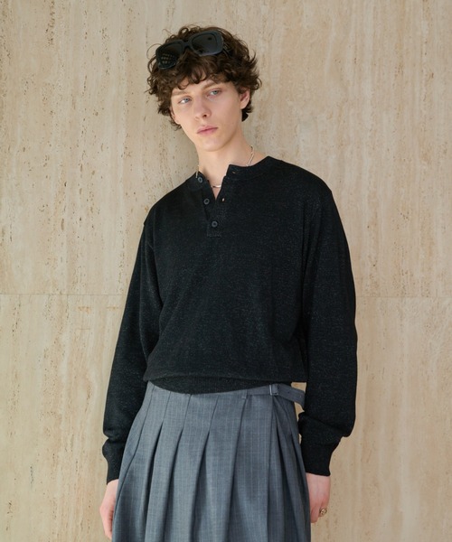 soerte セーター ニット Lame Blend Henley Neck Knit / ラメブレンド