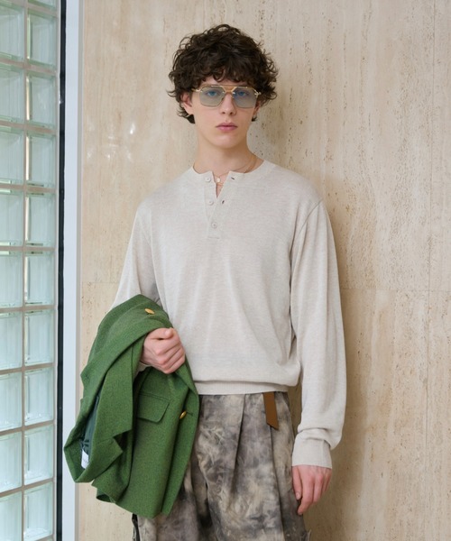 soerte セーター ニット Lame Blend Henley Neck Knit / ラメブレンド 