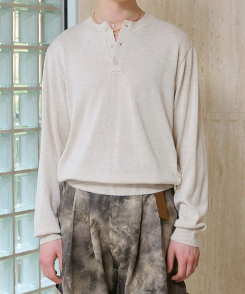 ラメブレンドヘンリーネックニット サイズ3 soerte セーター ニット Lame Blend Henley Neck Knit / ラメブレンド