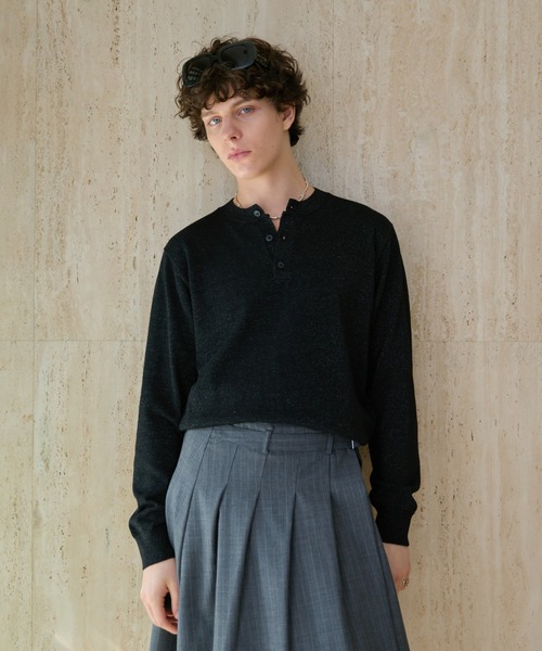 soerte セーター ニット Lame Blend Henley Neck Knit / ラメブレンド