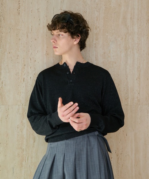 soerte セーター ニット Lame Blend Henley Neck Knit / ラメブレンド