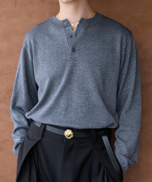 soerte ラメブレンドヘンリーネックニット soerte セーター ニット Lame Blend Henley Neck Knit / ラメブレンド