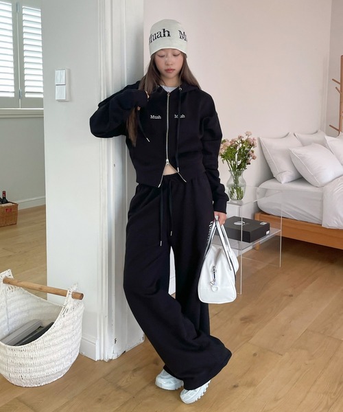 muahmuah」 ジップアップパーカー FREE ブラック レディース