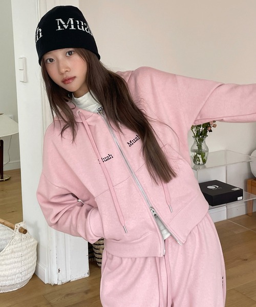 muahmuah」 ジップアップパーカー FREE ブラック レディース