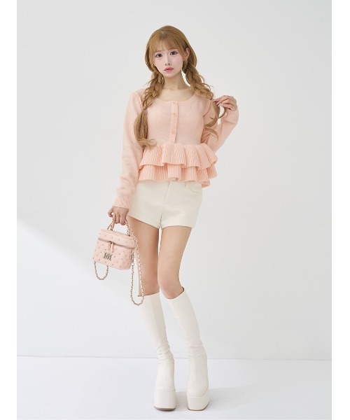 Darich ダーリッチ フリルニット ピンク 未使用 ビジュー付き ビジューロゴパフニットトップス – Darich