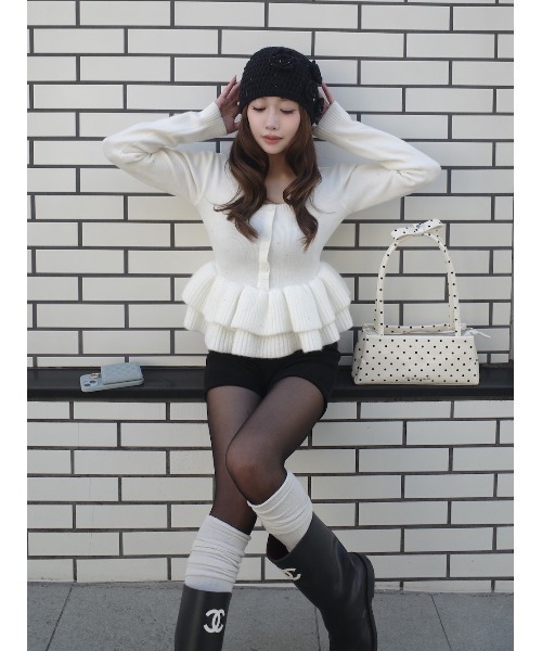ダーリッチ darich ペプラムビジューニットトップス WHT 白 ホワイト ペプラムビジューニットトップス – Darich