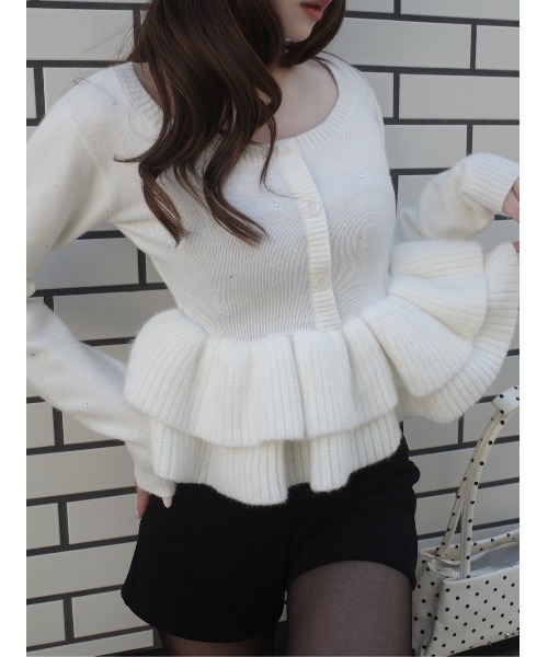 ダーリッチ darich ペプラムビジューニットトップス WHT 白 ホワイト Darich（ダーリッチ） ニット セーター ペプラムビジューニット
