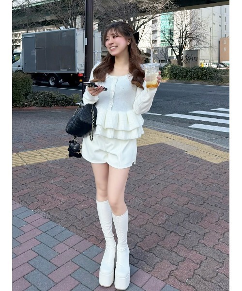 ダーリッチ darich ペプラムビジューニットトップス WHT 白 ホワイト Darich（ダーリッチ） ニット セーター ペプラムビジューニット