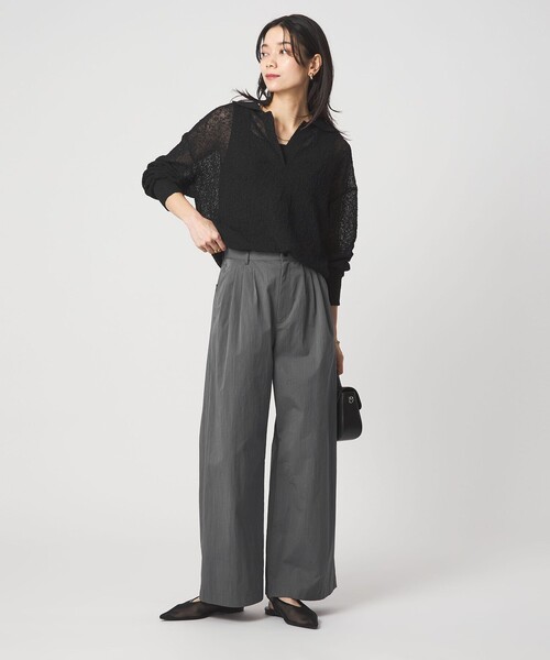 ワイドパンツ パンツ 「size SHORTあり」グロッシー ワイド パンツ レディースの画像