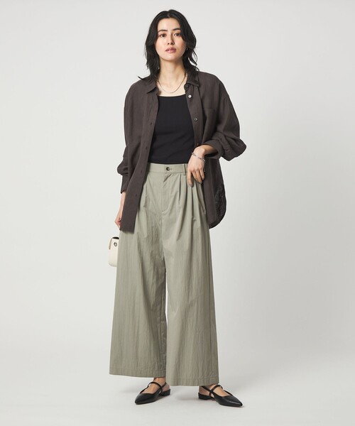 ワイドパンツ パンツ 「size SHORTあり」グロッシー ワイド パンツ レディースの画像