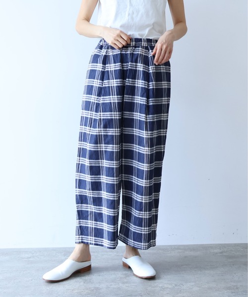 yuni ワイドパンツ パンツ L/C/Pe washer check gum tuck pants