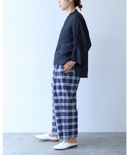 yuni ワイドパンツ パンツ L/C/Pe washer check gum tuck pants