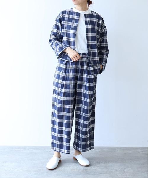 yuni ワイドパンツ パンツ L/C/Pe washer check gum tuck pants