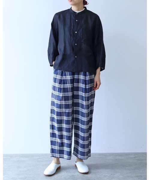 yuni ワイドパンツ パンツ L/C/Pe washer check gum tuck pants