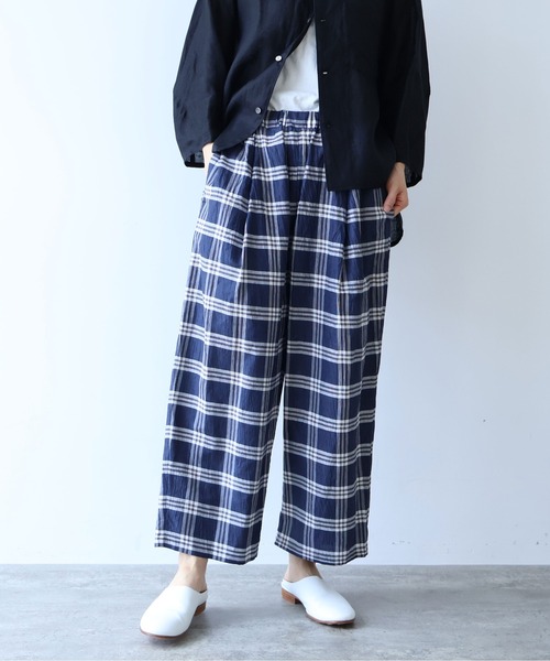 yuni washer petti パンツ マルチ yuni ワイドパンツ パンツ L/C/Pe washer check gum tuck pants