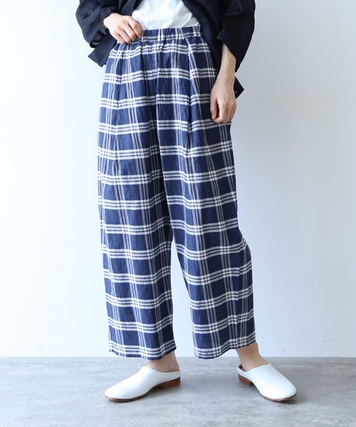 yuni ワイドパンツ パンツ L/C/Pe washer check gum tuck pants