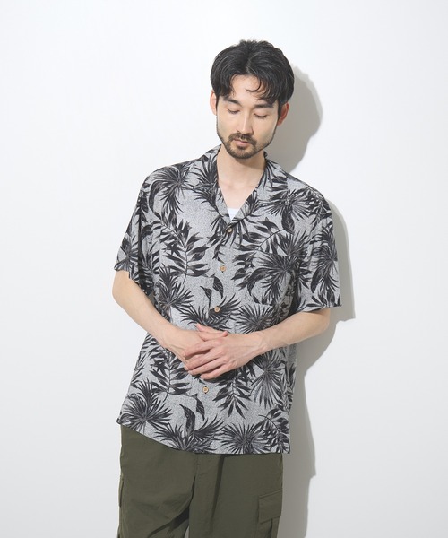 NAVY アロハシャツ シャツ 半袖 「SARARI /サラリ」接触冷感 総柄