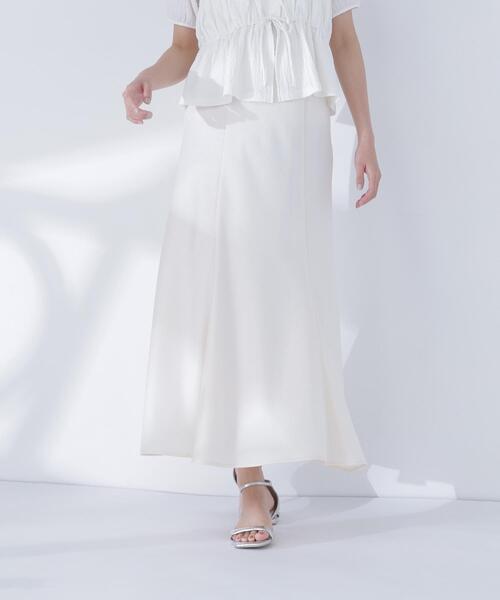 BEAUTY&YOUTH サテン ホワイト スカート NATURAL BEAUTY BASIC（ナチュラルビューティーベーシック） ロング
