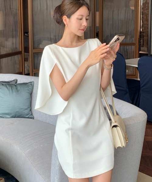 d*9様 miu miu ボートネックオフスリーブワンピース ドレス ワンピース ボートネック ケープスリーブ タイトミニワンピース