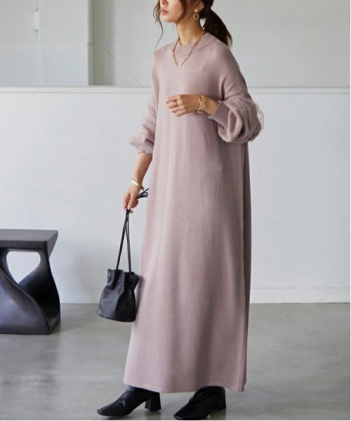 「and it_」 長袖ワンピース M-L ピンクベージュ レディース_画像6