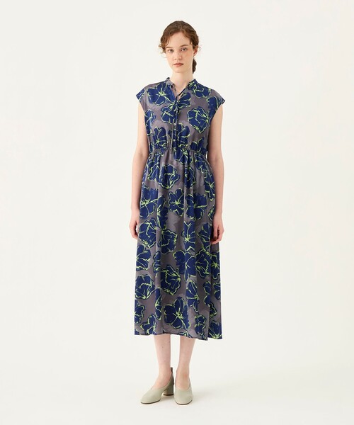 【美品】Ballsey ボールジィ 花柄 ロングワンピース ネイビー Ballsey（ボールジィ） ワンピース ローズプリント スタンドカラー