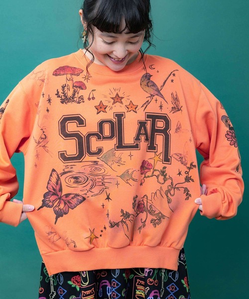ScoLar（スカラー） tシャツ 163647：ヴィンテージ調 POP落書き柄プル 