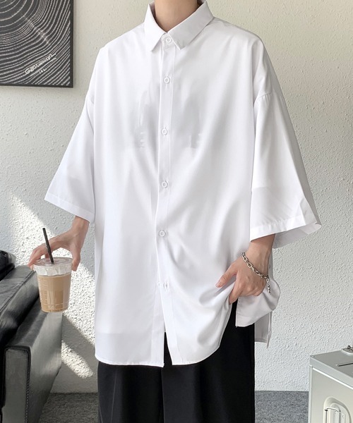 ZAFUL ハーフボタン ロールアップ 半袖 シャツ【送料込み】 シャツ 「FVLMEN」side button halfsleeve shirt/サイドボタン