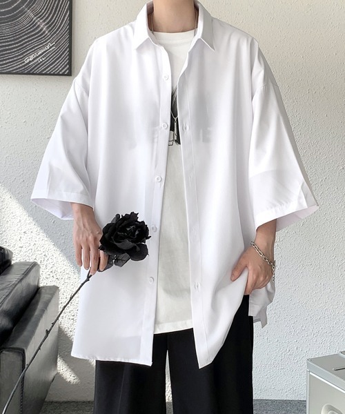 ブラウス シャツ アウトウェストプリントウーブンシャツ レディース メンズ シャツ 「FVLMEN」side button halfsleeve shirt/サイドボタン