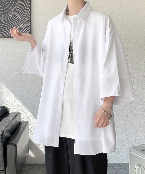 美品♡2023AW エブール ポリウールハーフシャツ 半袖シャツ ショート丈 M シャツ 「FVLMEN」side button halfsleeve shirt/サイドボタン