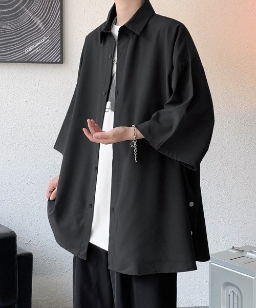 美品♡2023AW エブール ポリウールハーフシャツ 半袖シャツ ショート丈 M シャツ 「FVLMEN」side button halfsleeve shirt/サイドボタン