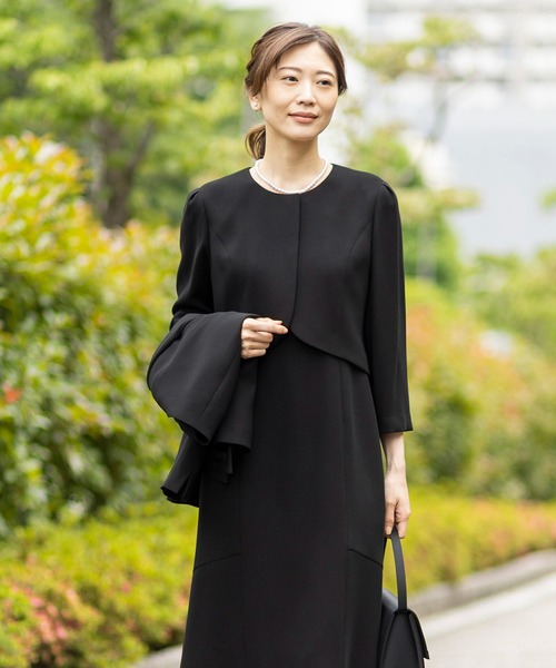 喪服　礼服　ワンピースとジャケットセット　　ＬＬ 喪服 レディース 前開き ロング丈 ワンピース ジャケット 2点セット