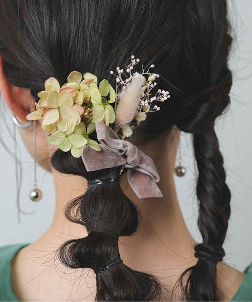 kana ドライフラワー ベロアリボン ヘアアレンジ 結婚式 パーティ 
