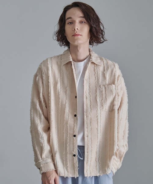 Revo. シャツ 「Revo.」フリンジストライプロングスリーブシャツ  