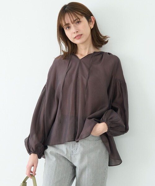 ブラウス シャツ 「洗える」シアーギャザーブラウス レディース UNFILO ブラウス シャツ 「洗える」シアーギャザーブラウス