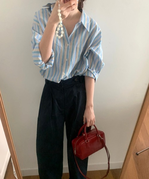 ArgueCulture口紅の跡♡ストライプシャツ 上品黒 SHINYAKOZUKA（シンヤコズカ）のHOLIDAY BLACK(シャツ)の通販