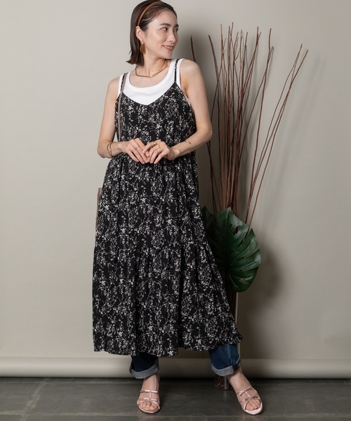 ワンピース リトルフラワー柄 ワッシャーキャミワンピース