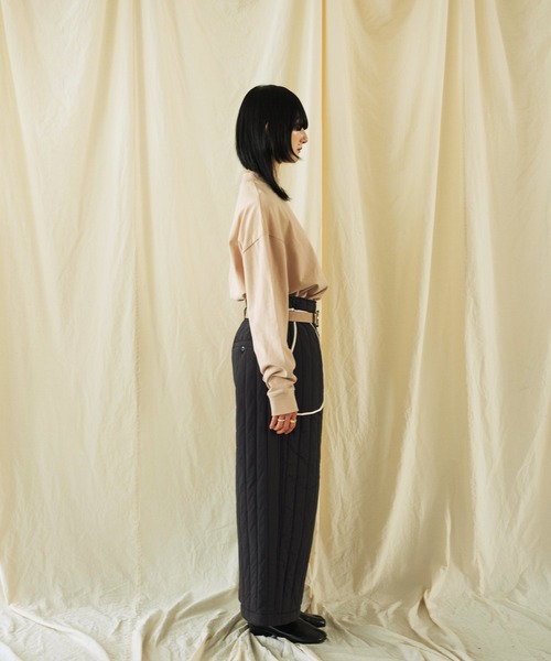 Aphlotus パンツ ストライプキルティング アウトポケット セミワイド