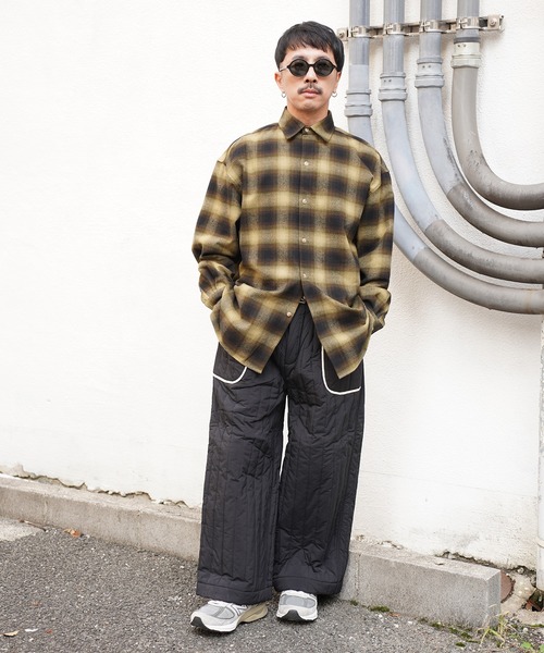 Aphlotus パンツ ストライプキルティング アウトポケット セミワイド