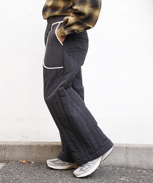 Aphlotus パンツ ストライプキルティング アウトポケット セミワイド